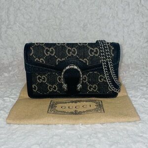 Gucci GG Denim Monogram Super Mini Dionysus Shoulder Crossbody Bag Black 476432